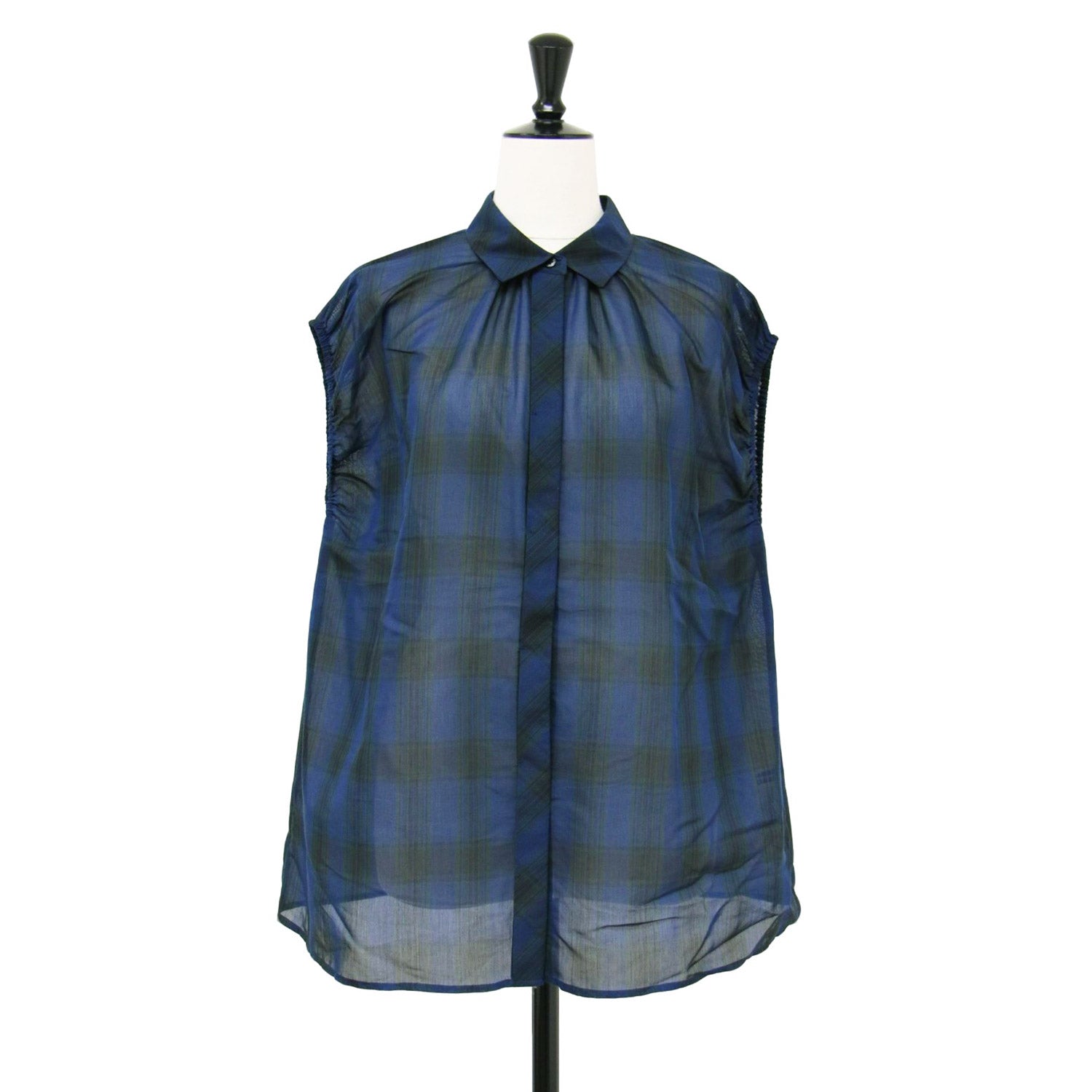blue blue blue タータンチェックフレンチギャザーブラウス