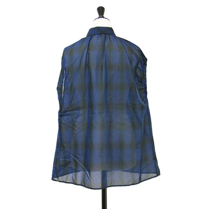 オーガンジー チェック ブラウス / フレンチスリーブ シアー シースルー ギャザー