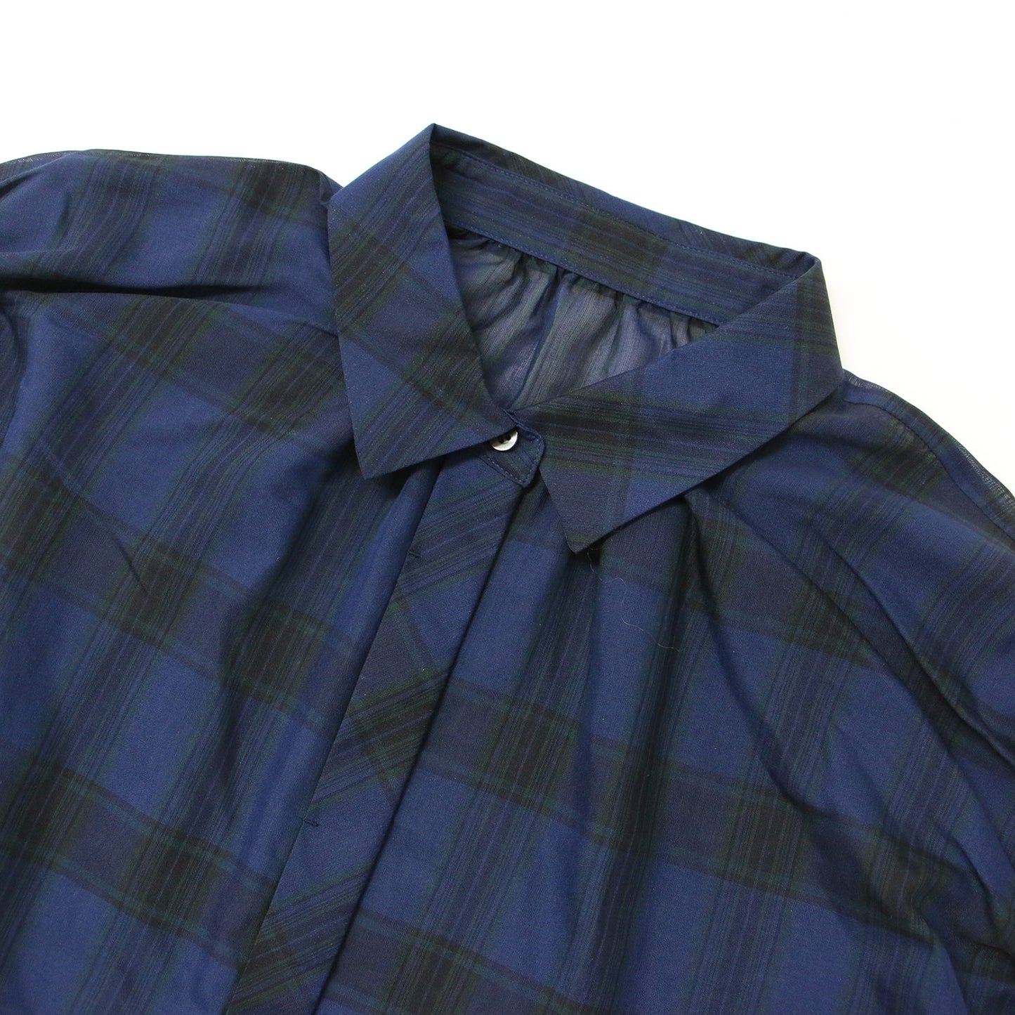 オーガンジー チェック ブラウス / フレンチスリーブ シアー シースルー ギャザー