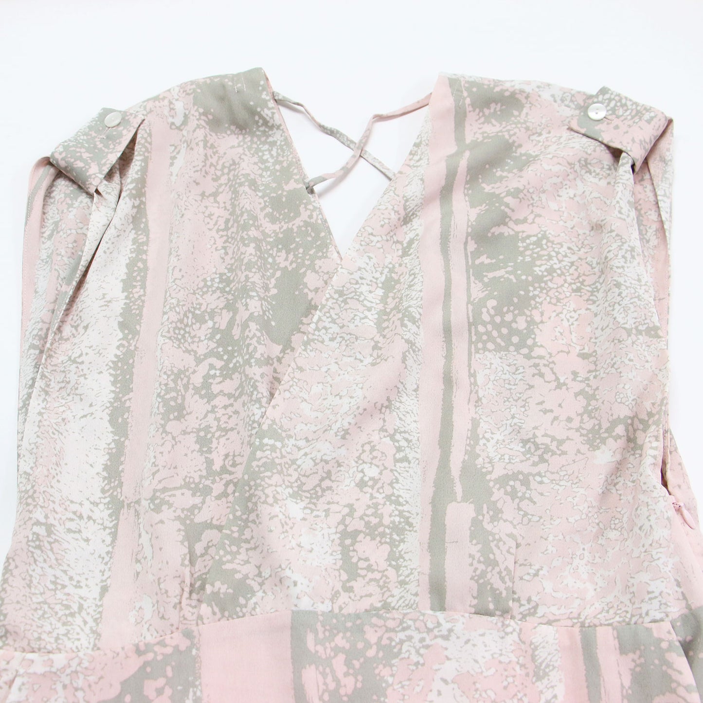 総柄 Vネック マキシ ワンピース / ドレス ノースリーブ フレア