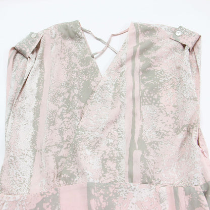 総柄 Vネック マキシ ワンピース / ドレス ノースリーブ フレア