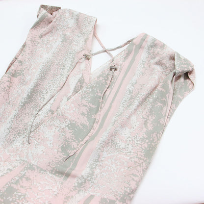 総柄 Vネック マキシ ワンピース / ドレス ノースリーブ フレア