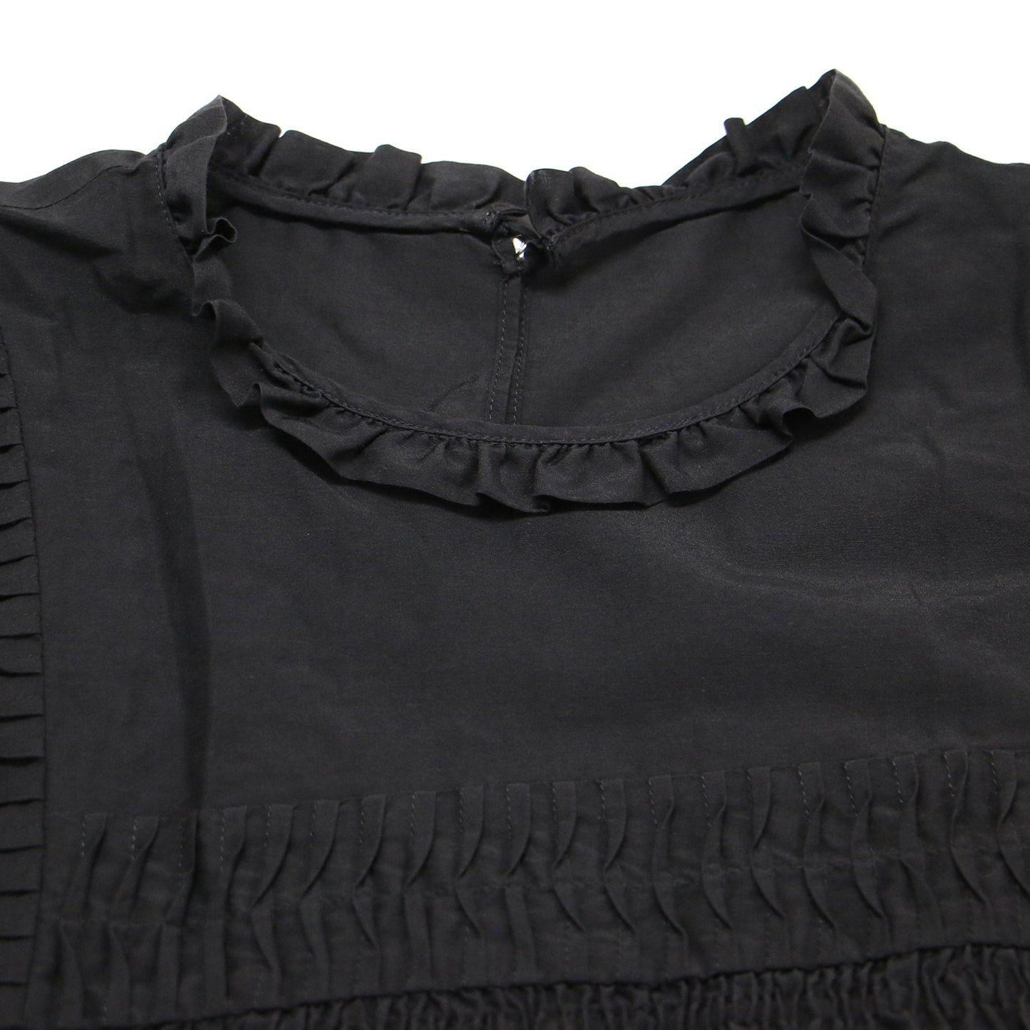 コットン シルク ローン ブラウス / シャツ フレンチスリーブ フリルカラー スモッキング ギャザー Aライン