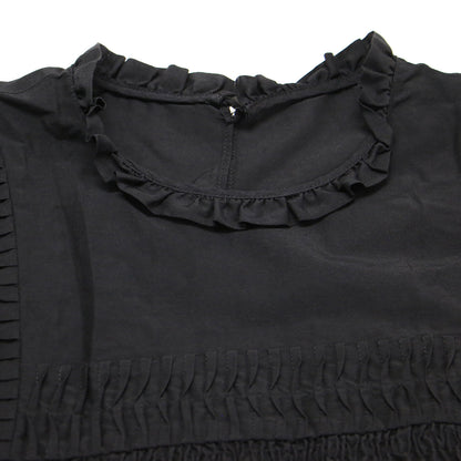 コットン シルク ローン ブラウス / シャツ フレンチスリーブ フリルカラー スモッキング ギャザー Aライン