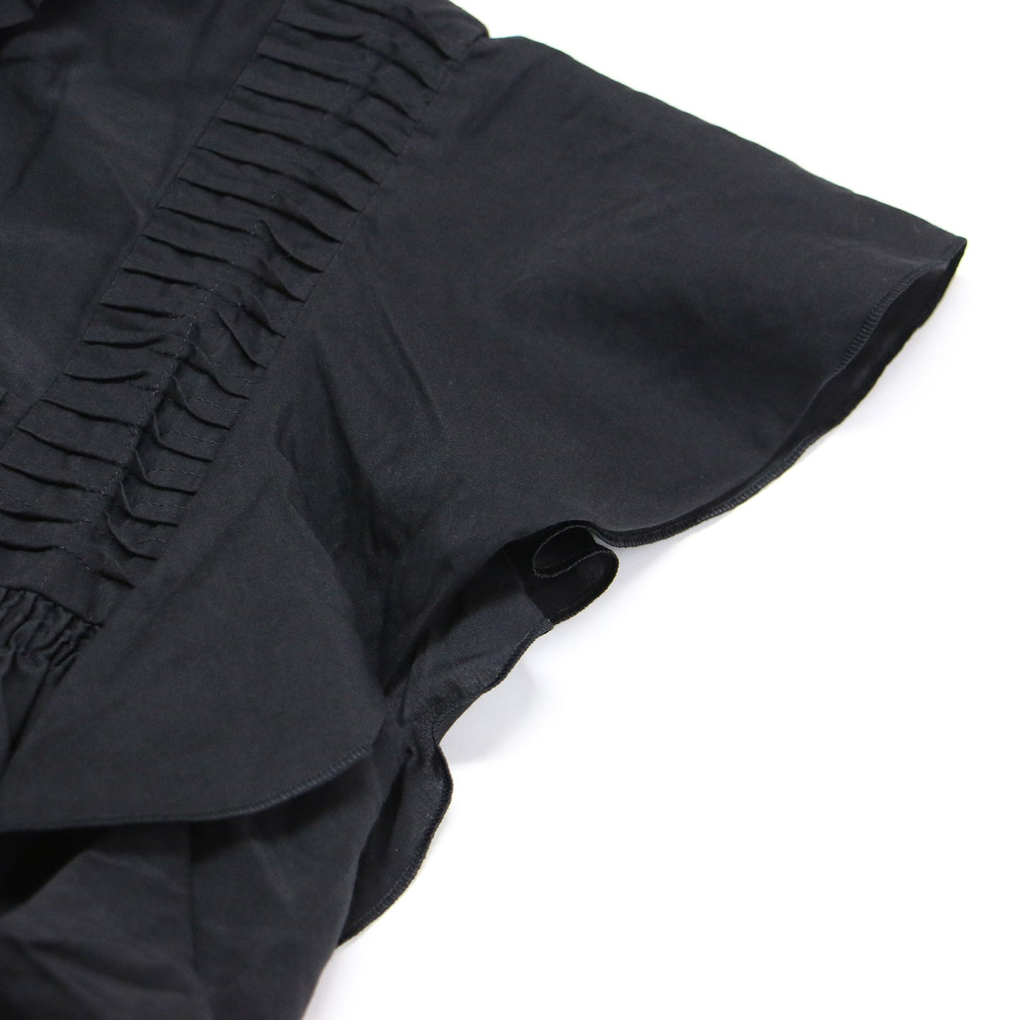 コットン シルク ローン ブラウス / シャツ フレンチスリーブ フリルカラー スモッキング ギャザー Aライン