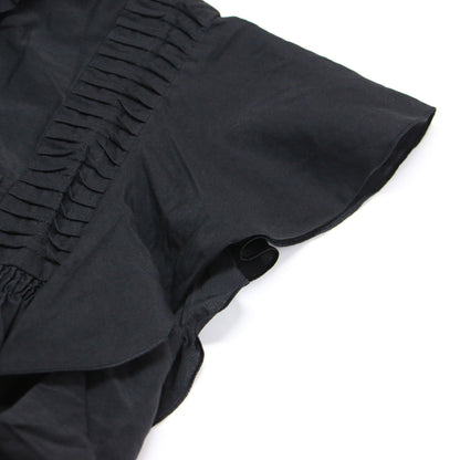 コットン シルク ローン ブラウス / シャツ フレンチスリーブ フリルカラー スモッキング ギャザー Aライン