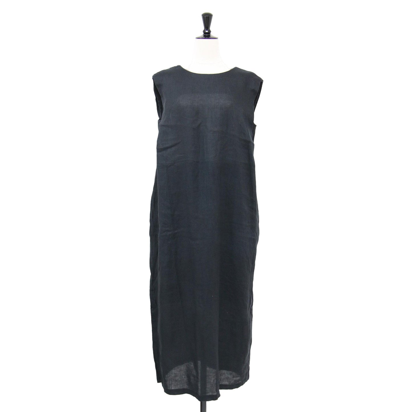 24春夏 リネン Iライン ワンピース / ノースリーブ クルーネック ロング丈 ストレートシルエット