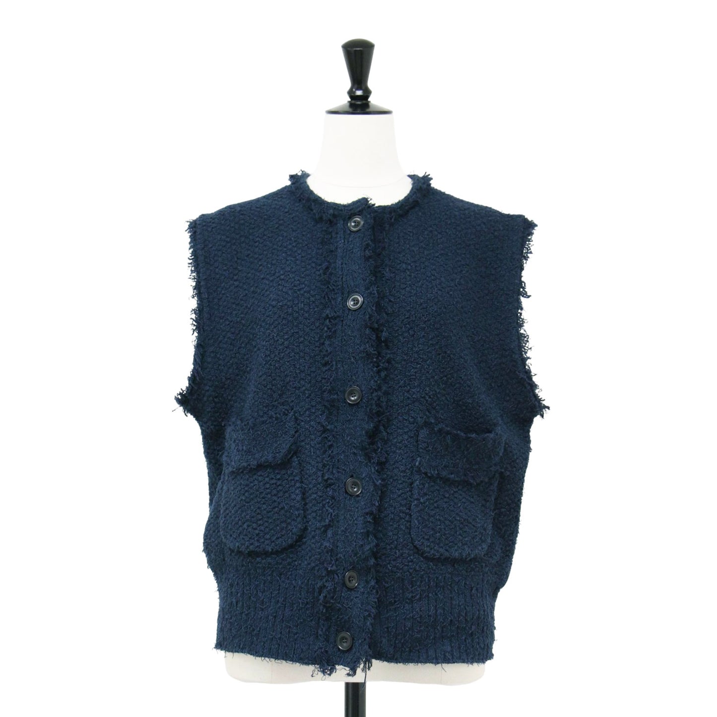 ツイード フリンジ ニット ベスト / ジレ コットン ナイロン