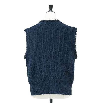 ツイード フリンジ ニット ベスト / ジレ コットン ナイロン