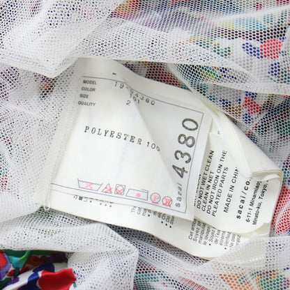 アシンメトリー ペイント プリント プリーツ ブラウス / 半袖 ハイネック シフォン チュール