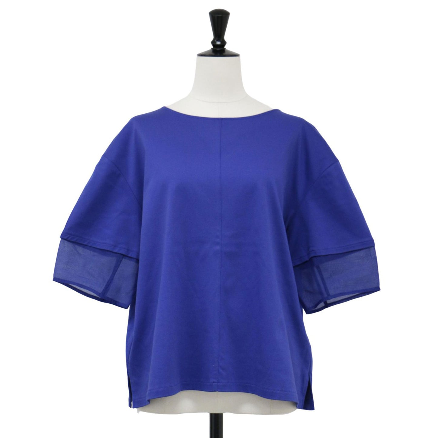 24春夏 スムース コンビ ジャージー ランタンスリーブ カットソー / Tシャツ 五分袖 ボートネック コットン