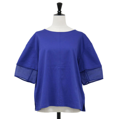 24春夏 スムース コンビ ジャージー ランタンスリーブ カットソー / Tシャツ 五分袖 ボートネック コットン