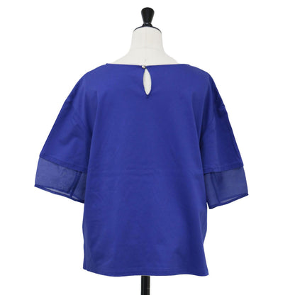 24春夏 スムース コンビ ジャージー ランタンスリーブ カットソー / Tシャツ 五分袖 ボートネック コットン