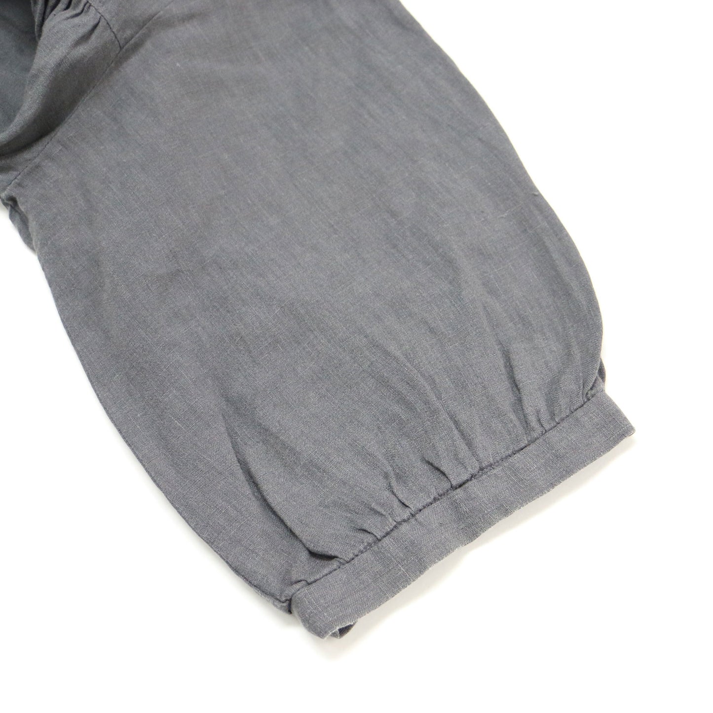 オオカミと霞を漕ぐルビー / ワンピース ロング 5分袖 クルーネック Aライン ギャザー リネン