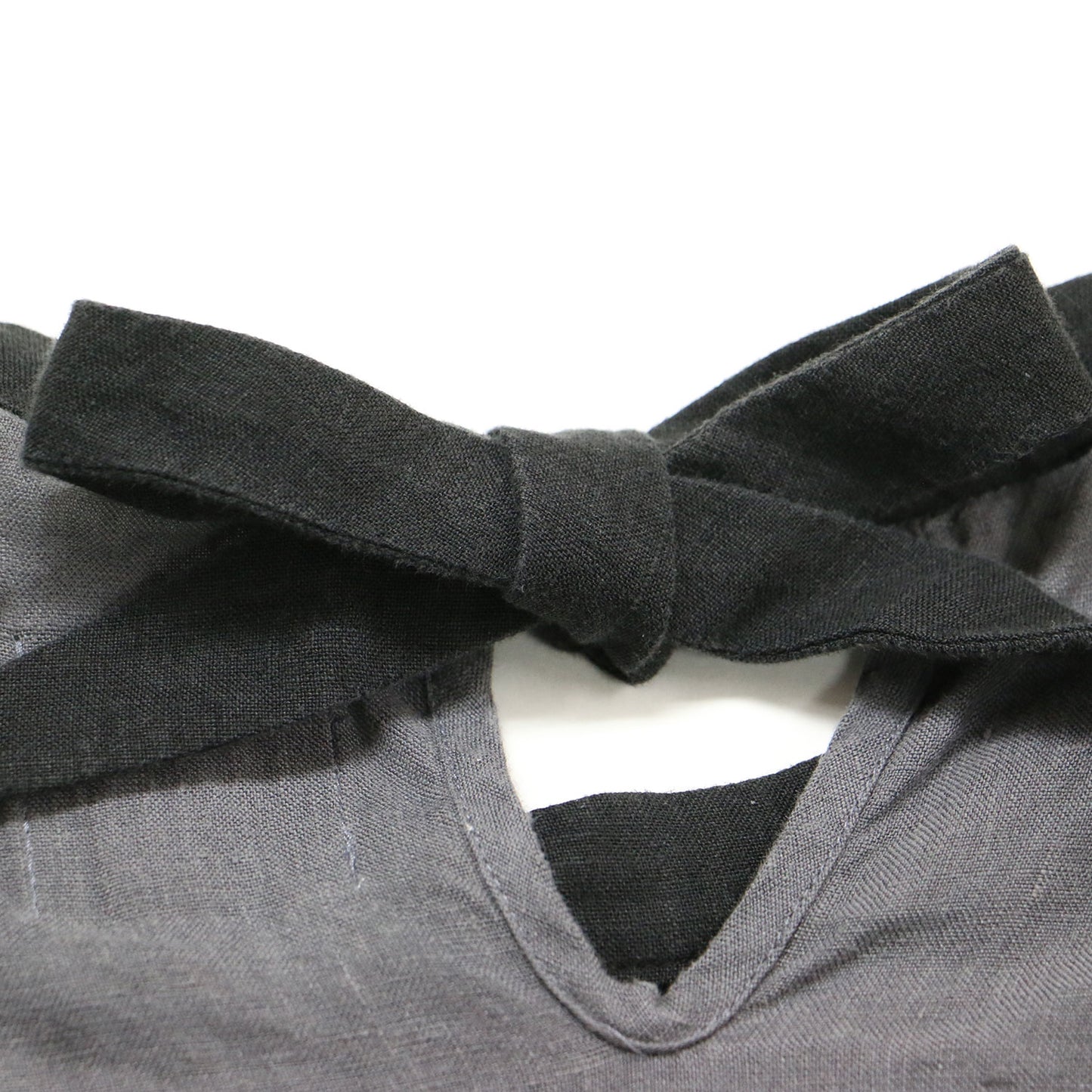 オオカミと霞を漕ぐルビー / ワンピース ロング 5分袖 クルーネック Aライン ギャザー リネン