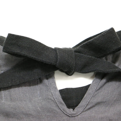 オオカミと霞を漕ぐルビー / ワンピース ロング 5分袖 クルーネック Aライン ギャザー リネン