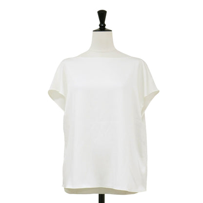 サテン ボートネック フレンチスリーブ ブラウス / プルオーバー ボックスシルエット