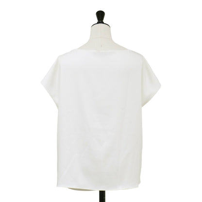 サテン ボートネック フレンチスリーブ ブラウス / プルオーバー ボックスシルエット