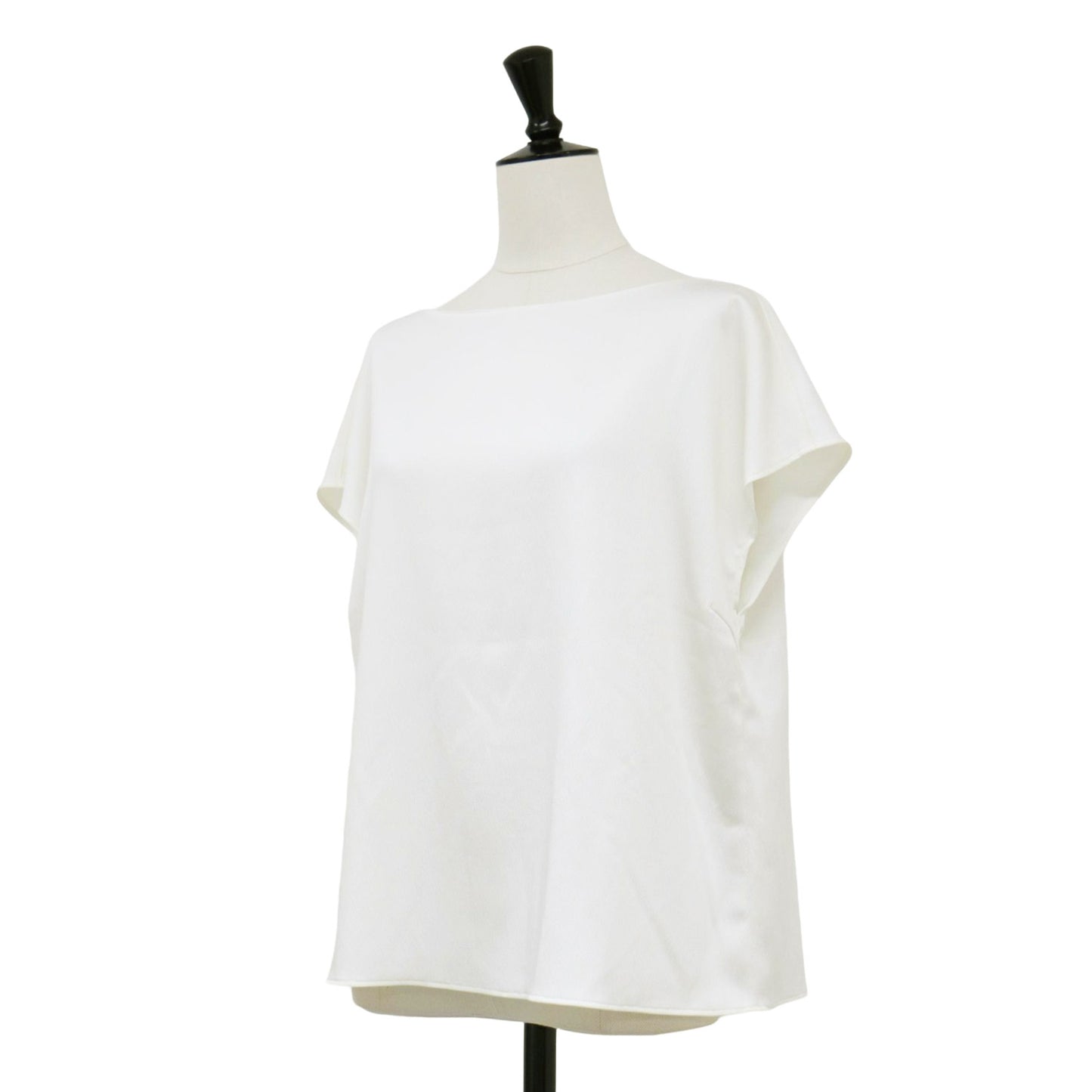 サテン ボートネック フレンチスリーブ ブラウス / プルオーバー ボックスシルエット