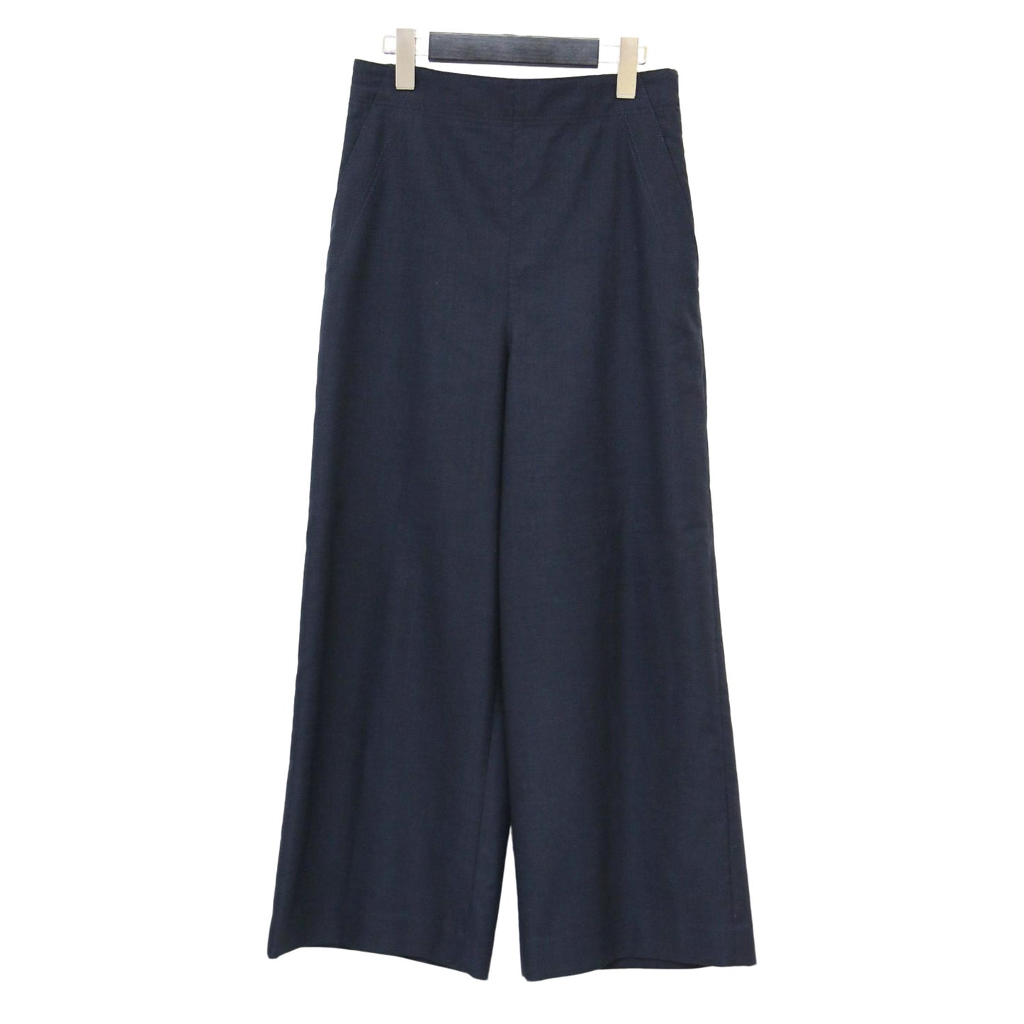 ポリエステル リネン ストレッチ セミワイド クロップド パンツ / ウエストゴム ハイウエスト