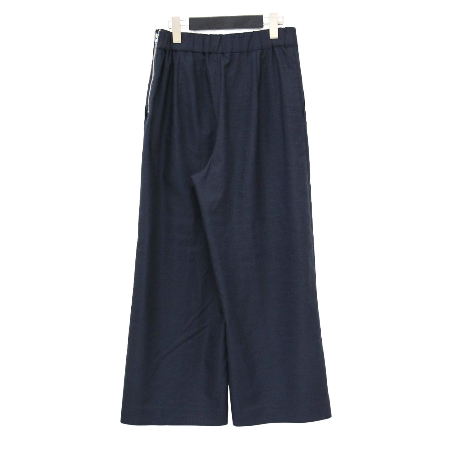ポリエステル リネン ストレッチ セミワイド クロップド パンツ / ウエストゴム ハイウエスト