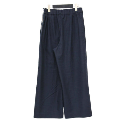 ポリエステル リネン ストレッチ セミワイド クロップド パンツ / ウエストゴム ハイウエスト