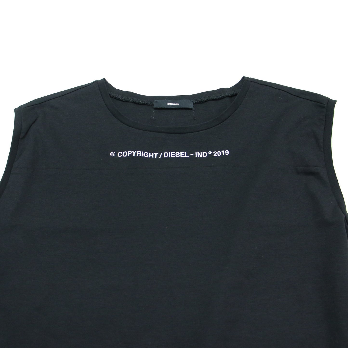 ノースリーブ Tシャツ ワンピース / COPYRIGHT DIESEL IND 2019 ミニ丈 クルーネック 刺繍 コットン