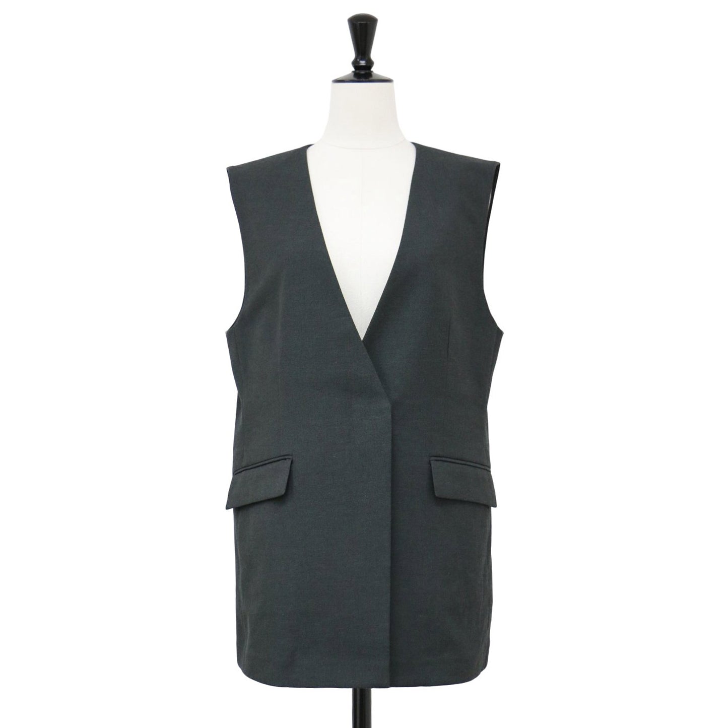 24春夏 ミディ ジレ / ベスト ノーラペル Vネック バックスリット ポケット