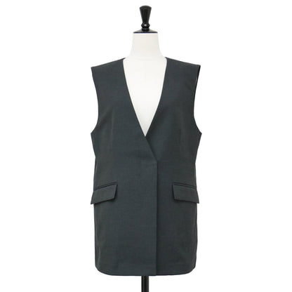 24春夏 ミディ ジレ / ベスト ノーラペル Vネック バックスリット ポケット