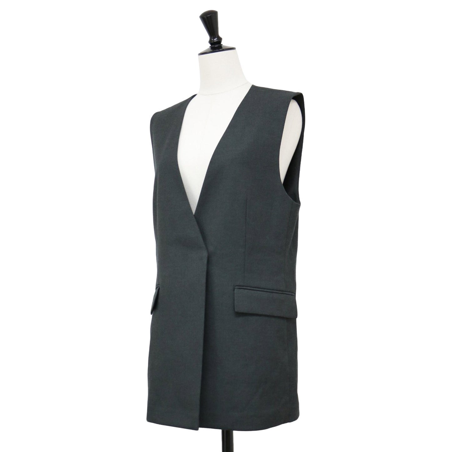 24春夏 ミディ ジレ / ベスト ノーラペル Vネック バックスリット ポケット