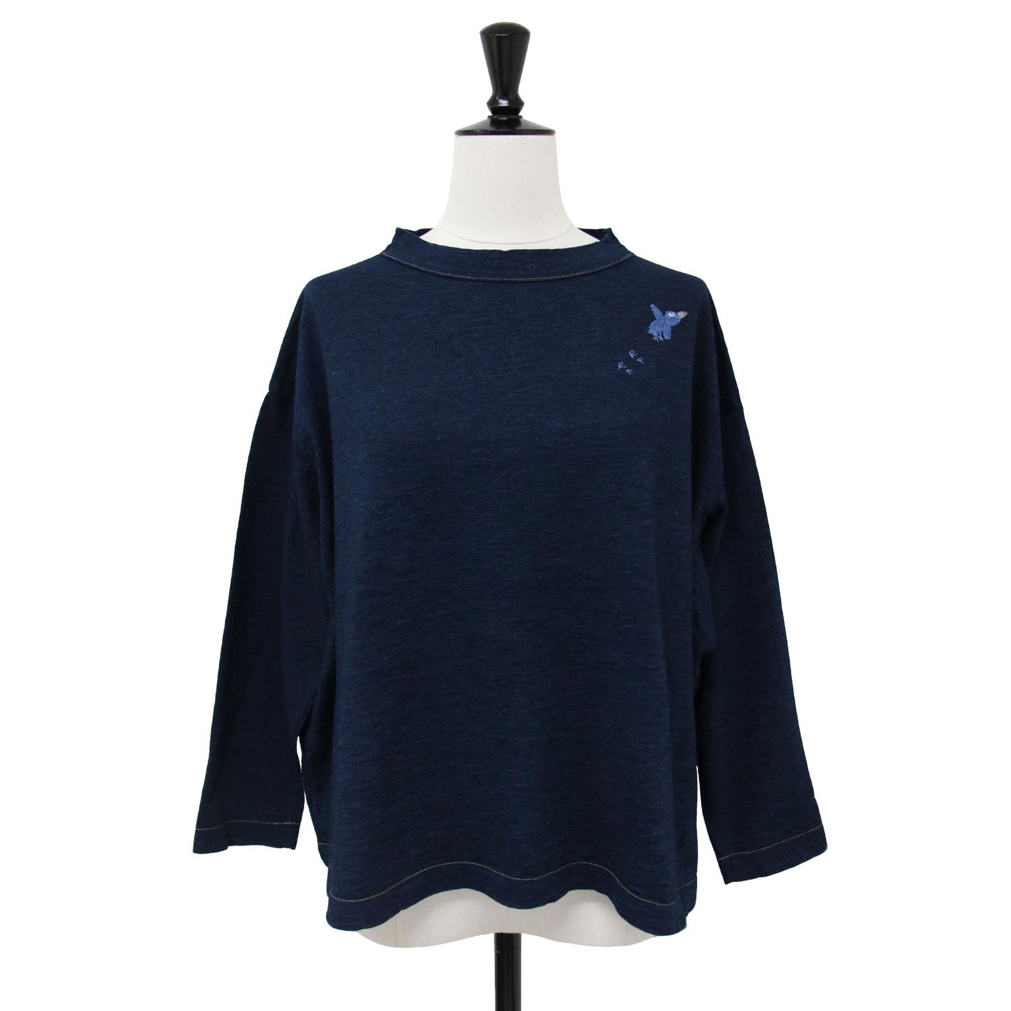 24秋冬 ペーペーくん刺繍のMシャツ 70970073 / ロンT カットソー 長袖 インディゴ染 コットン
