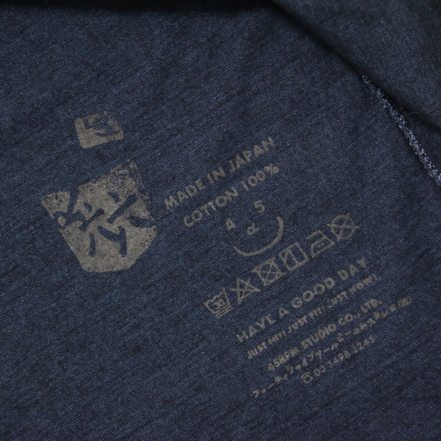 24秋冬 ペーペーくん刺繍のMシャツ 70970073 / ロンT カットソー 長袖 インディゴ染 コットン