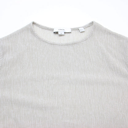 プリーツ クルーネック ロングスリーブ Tシャツ / カットソー ロンT 長袖 ストレッチ