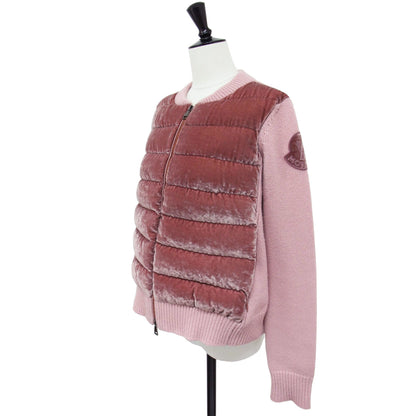 ダウン ニット コンビ ジップアップ カーディガン / ベロア ウール カシミヤ ワッペン 長袖