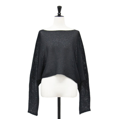 24春夏 ペーパーヤーン カノコ ショート丈 プルオーバー / ニット 長袖 ボートネック ペーパーヤーン