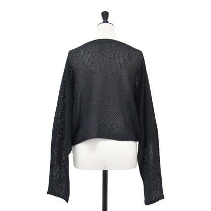 24春夏 ペーパーヤーン カノコ ショート丈 プルオーバー / ニット 長袖 ボートネック ペーパーヤーン