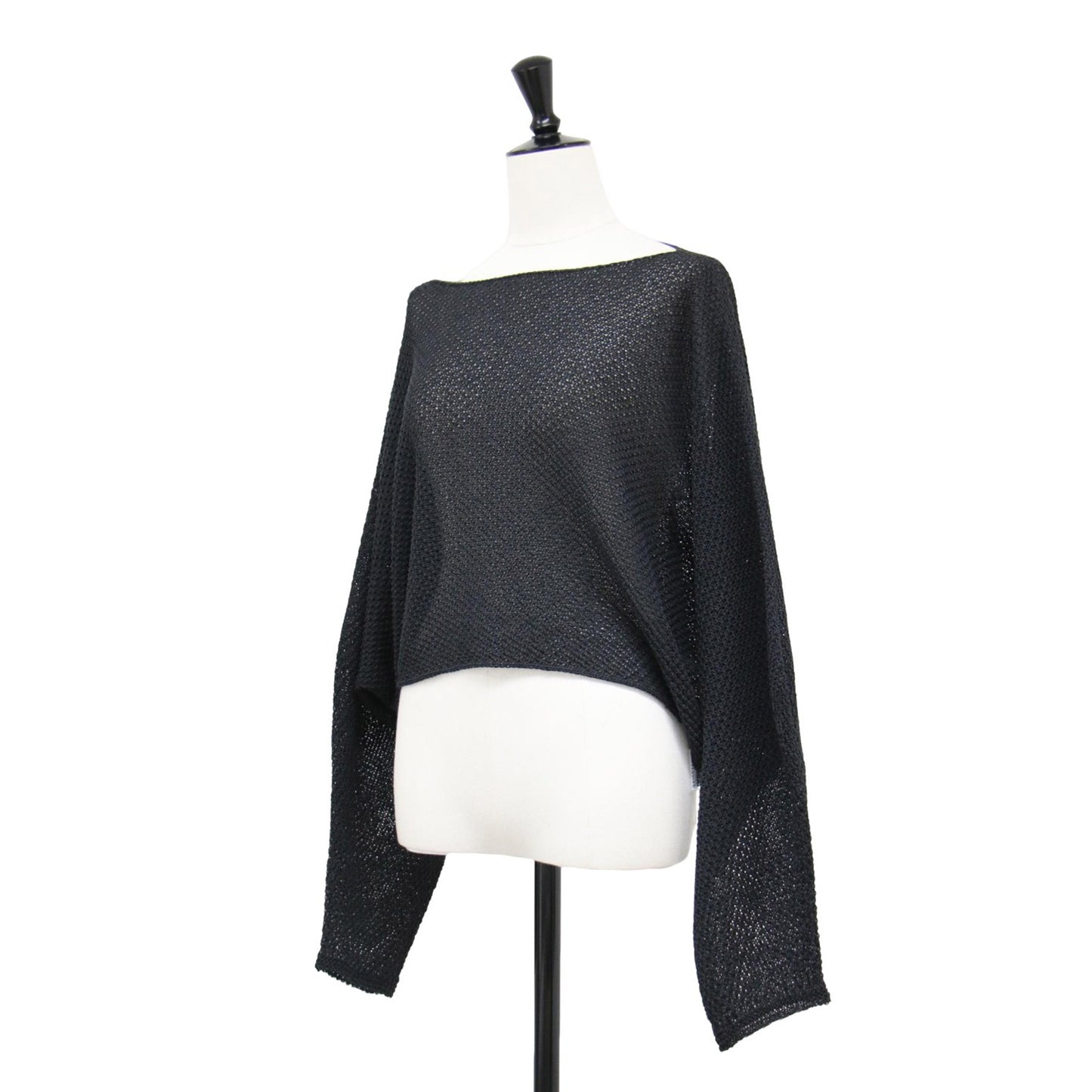 24春夏 ペーパーヤーン カノコ ショート丈 プルオーバー / ニット 長袖 ボートネック ペーパーヤーン