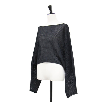 24春夏 ペーパーヤーン カノコ ショート丈 プルオーバー / ニット 長袖 ボートネック ペーパーヤーン