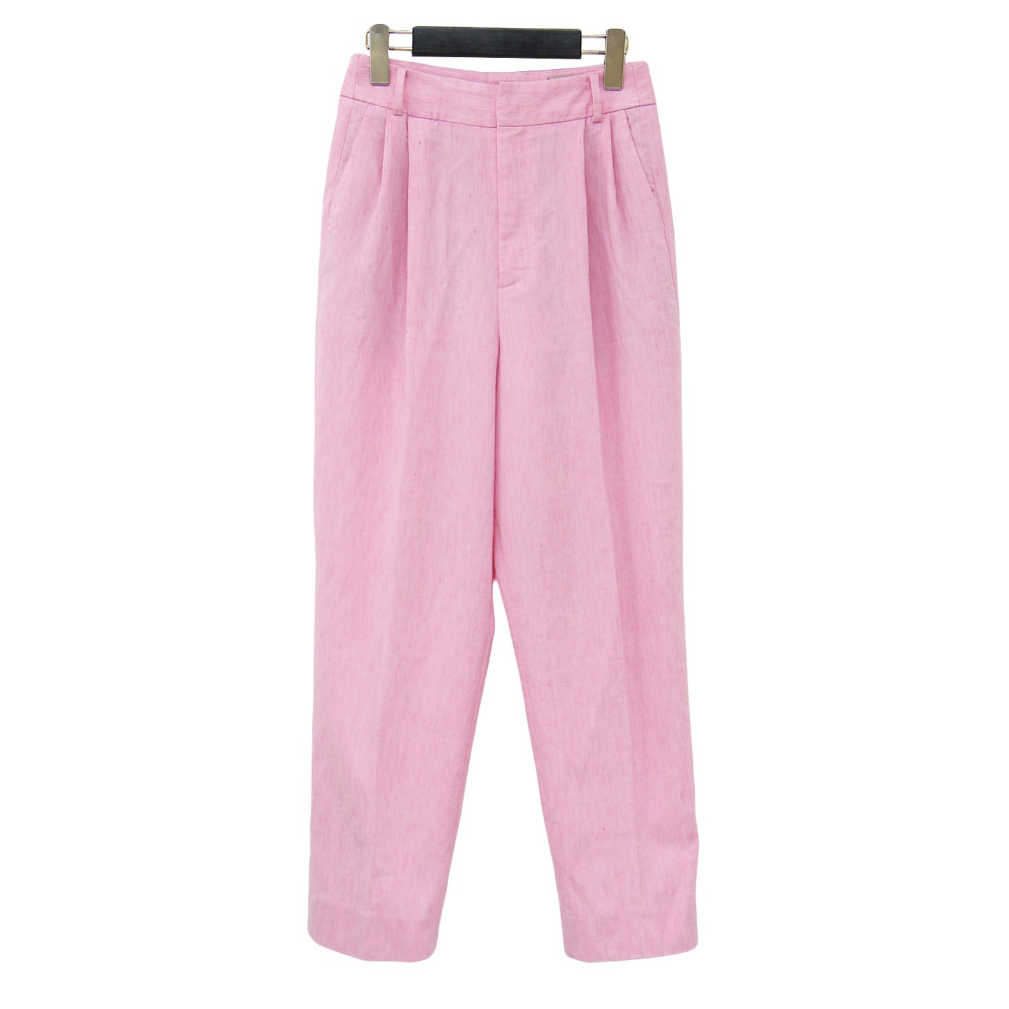 ツータック テーパード パンツ / クロップド丈 シャンブレー センタープレス リネン