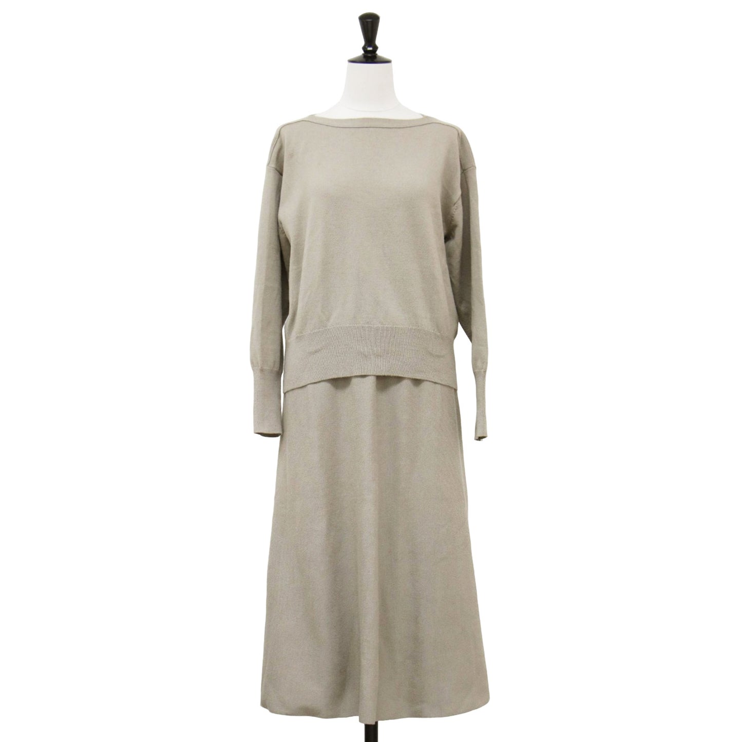 ボートネック プルオーバー スカート ニット セットアップ ワンピース / 長袖 フレア ウォッシャブル