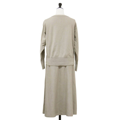 ボートネック プルオーバー スカート ニット セットアップ ワンピース / 長袖 フレア ウォッシャブル