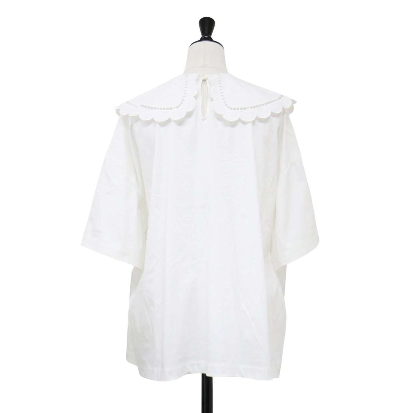 スカラップカラー カットソー / ブラウス 半袖 オーバーサイズ リボン