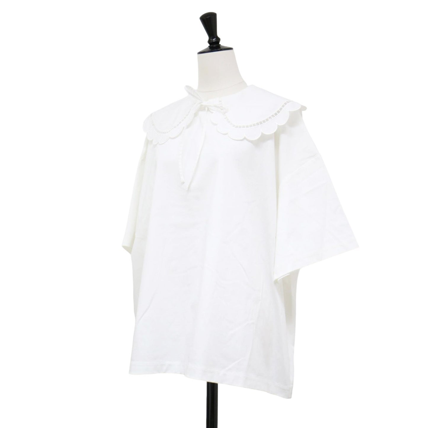 スカラップカラー カットソー / ブラウス 半袖 オーバーサイズ リボン