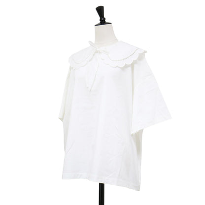 スカラップカラー カットソー / ブラウス 半袖 オーバーサイズ リボン