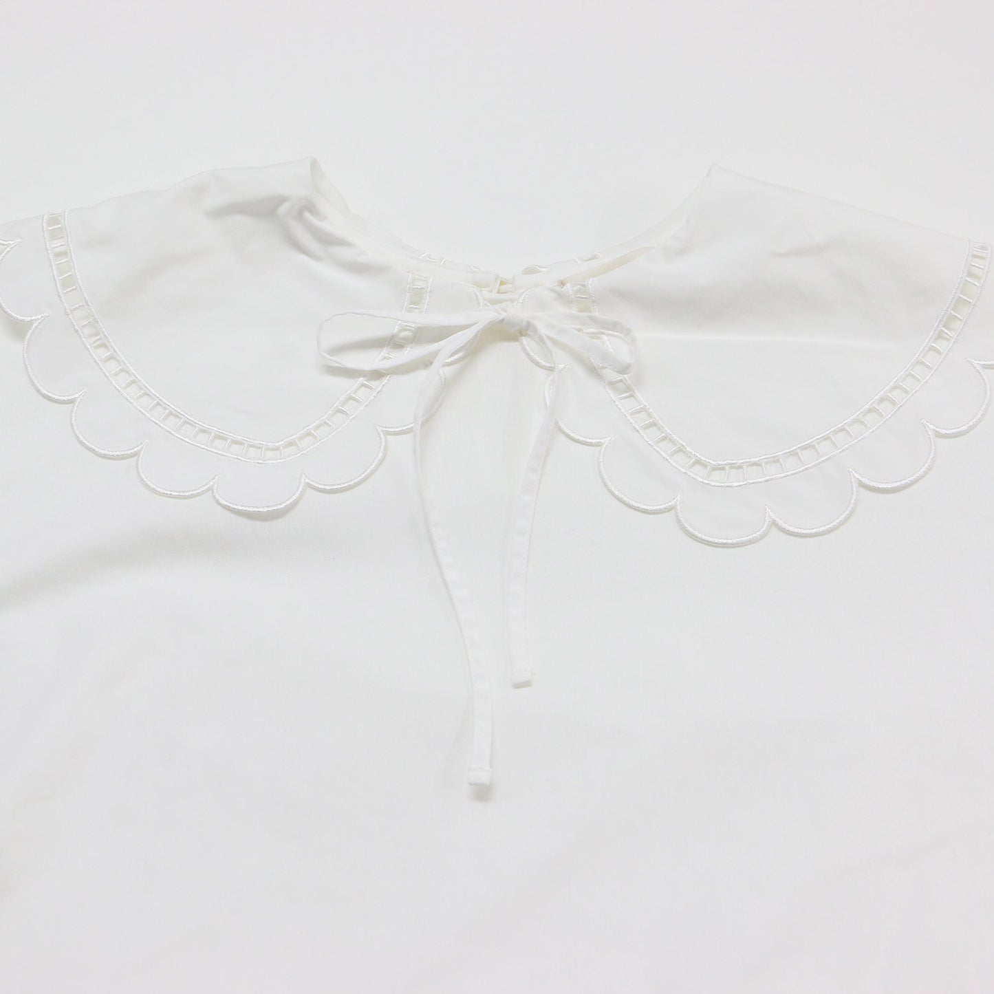 スカラップカラー カットソー / ブラウス 半袖 オーバーサイズ リボン