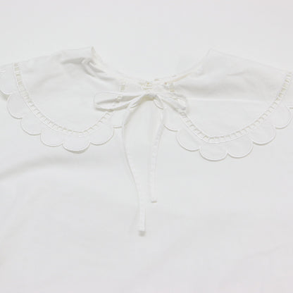 スカラップカラー カットソー / ブラウス 半袖 オーバーサイズ リボン