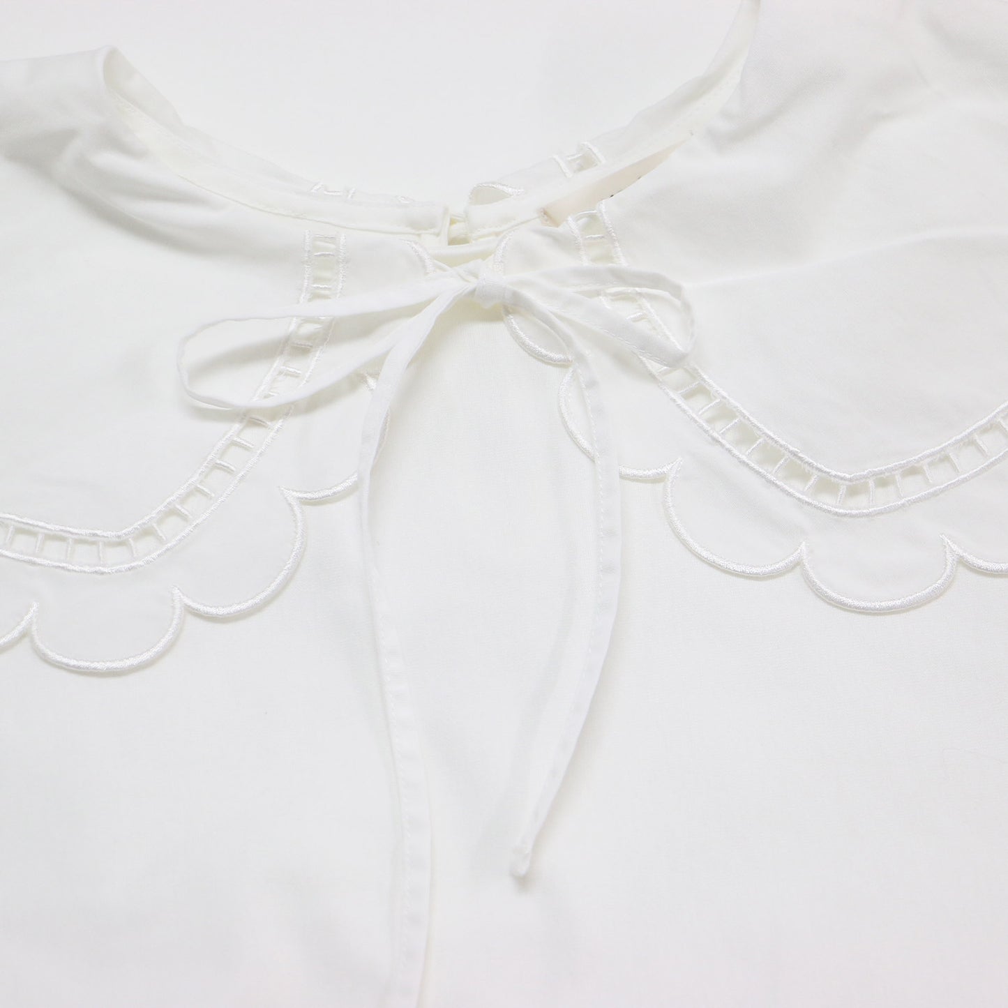 スカラップカラー カットソー / ブラウス 半袖 オーバーサイズ リボン