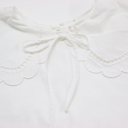 スカラップカラー カットソー / ブラウス 半袖 オーバーサイズ リボン