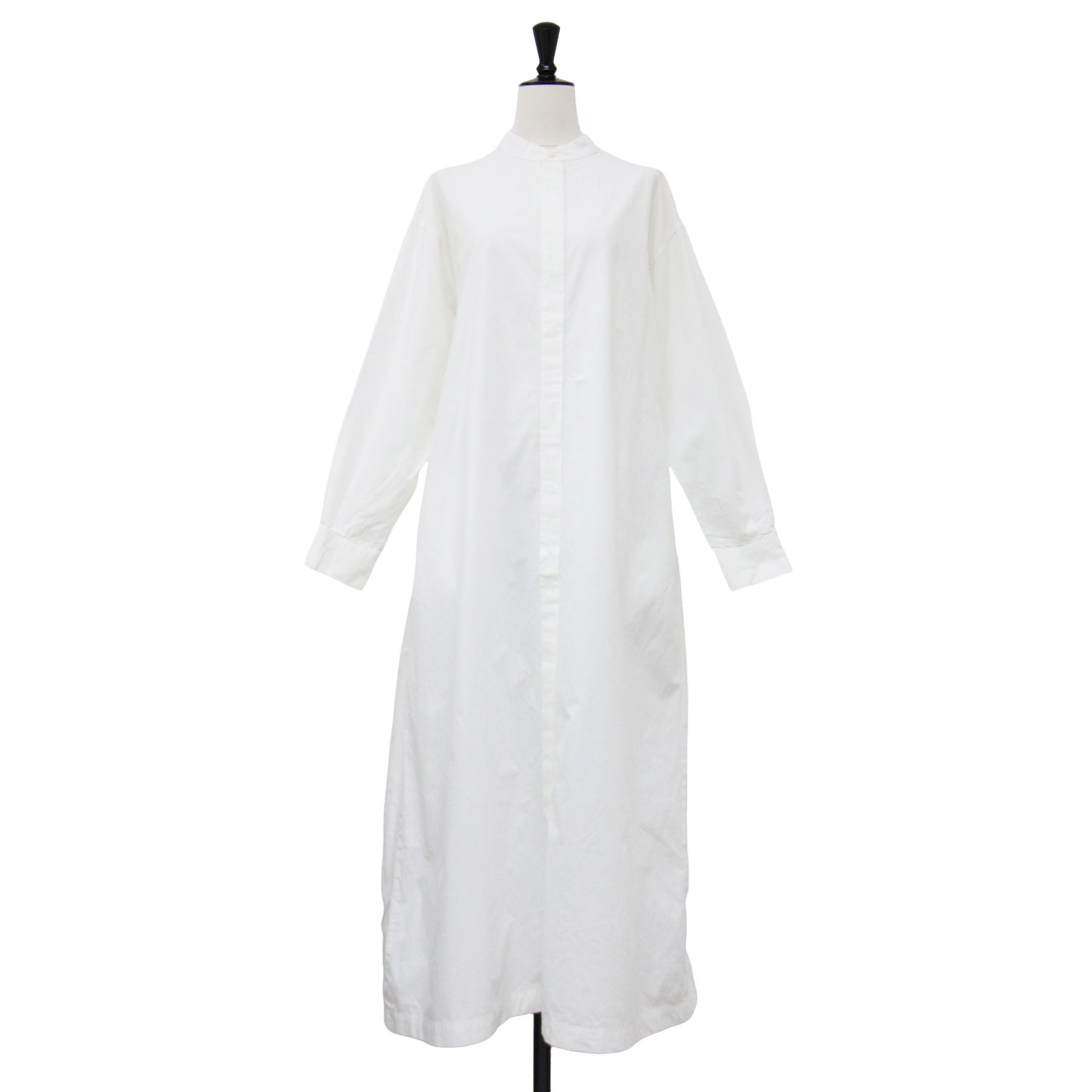 24春夏 コットン シャツ ワンピース / ロング丈 長袖 バンドカラー Aライン