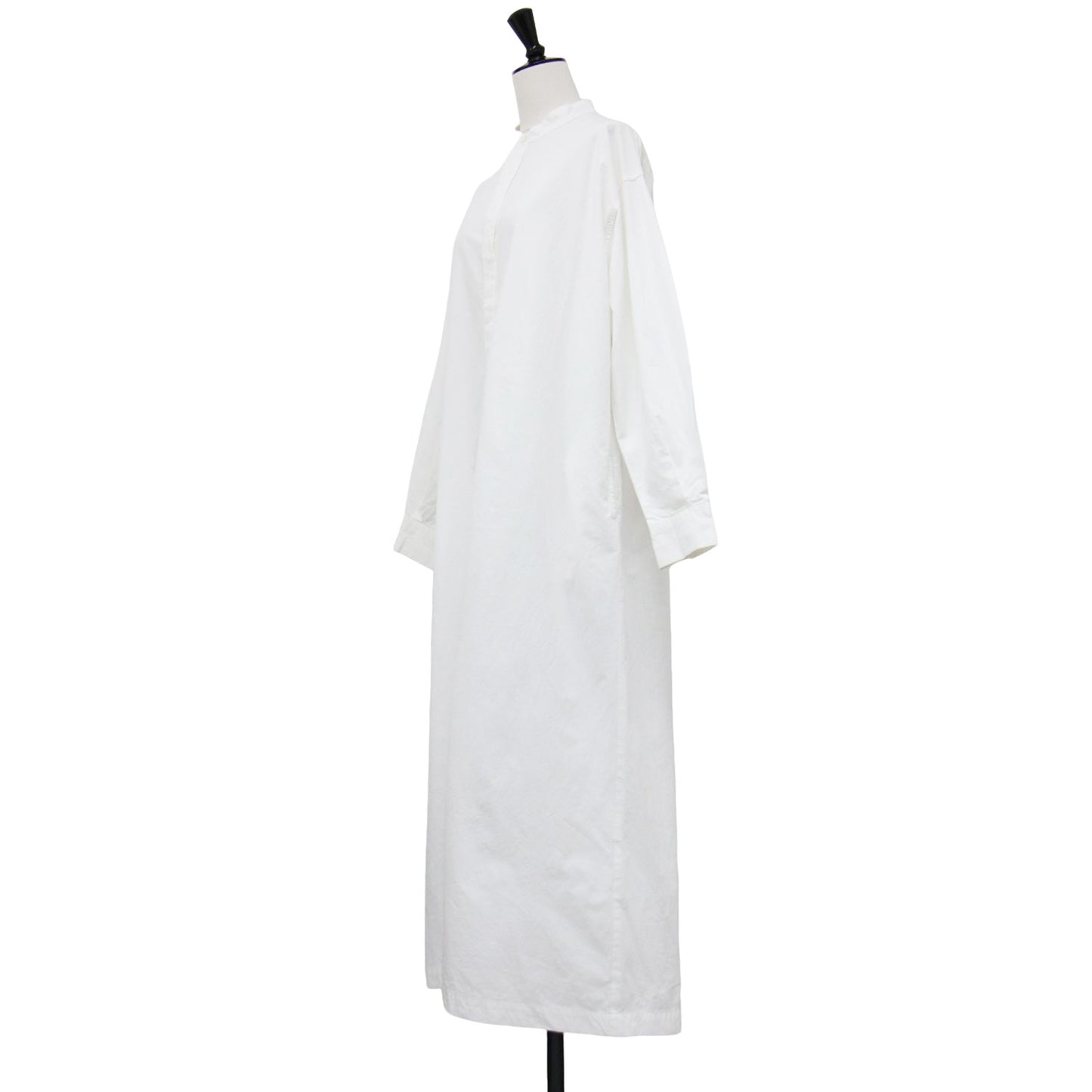 24春夏 コットン シャツ ワンピース / ロング丈 長袖 バンドカラー Aライン